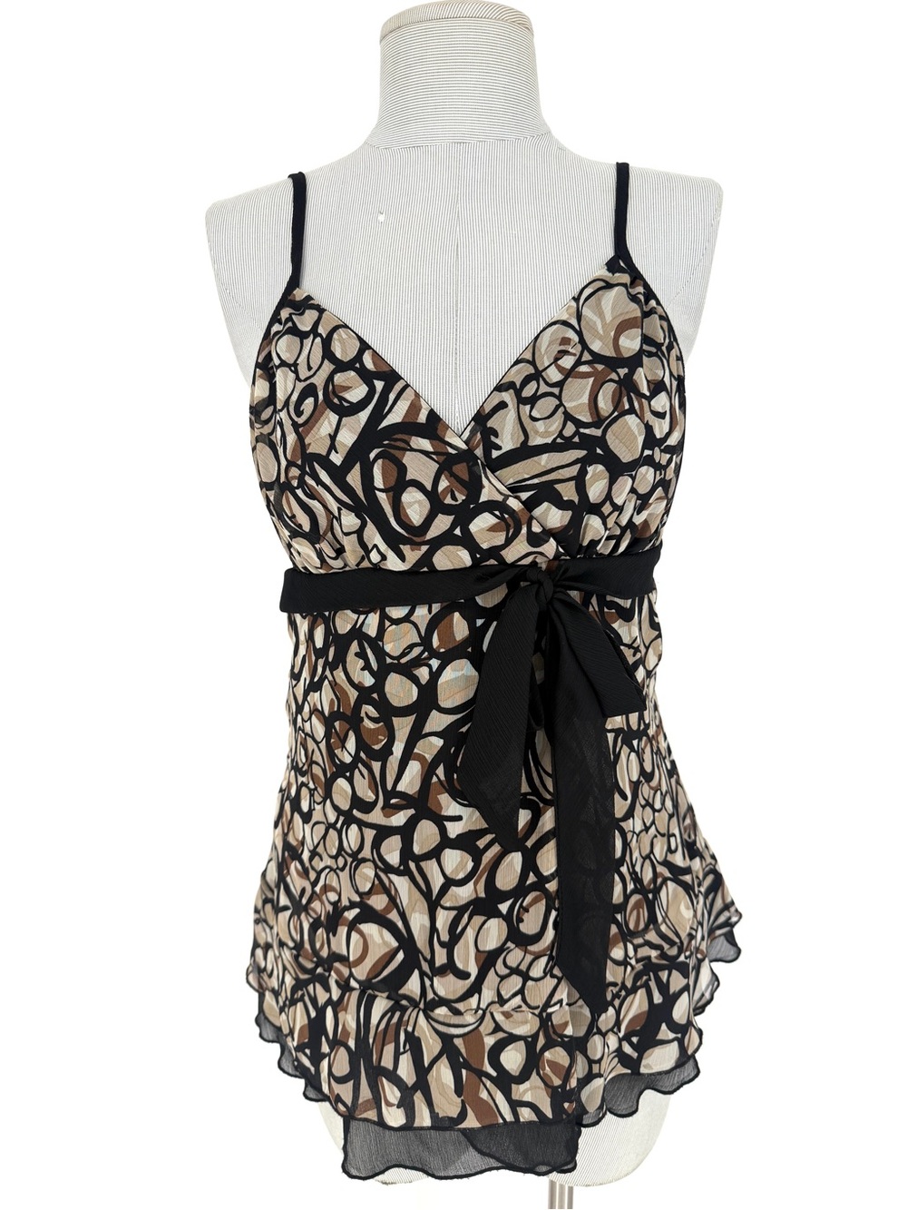 Y2K Babydoll Chiffon Spaghetti Tank Top L Grunge Boho Indie Sleaze Cami Tie
